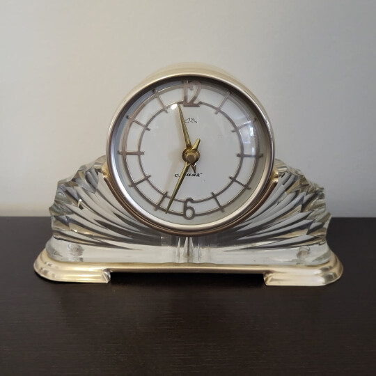 Image of Vintage Fireplace Table Clock MAYAK Made in USSR. CRYSTAL 1960s