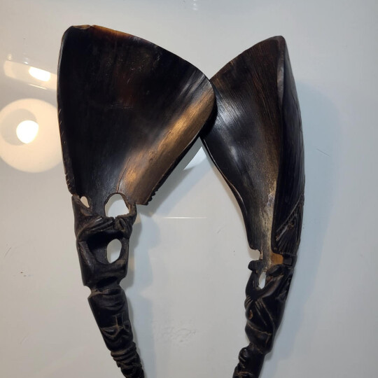 Image of African vintage rare Hand carved spoons, his and her