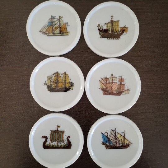 Image of POLIGALANT retro rare coasters with old boat designs, Yugoslavia