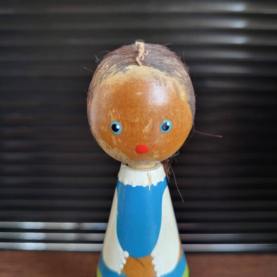 Image of Vintage USSR Wooden Painted Girl Doll Folk Art
