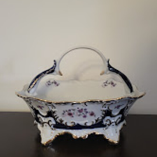 Image of Antique ARPO Fine Porcelain Floral Footed Basket