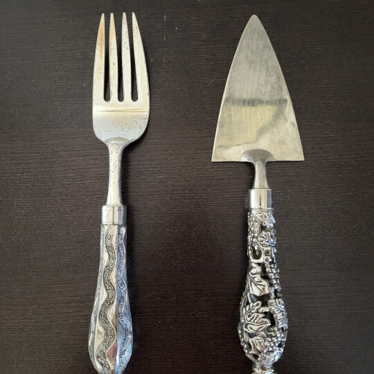Image of ANTIQUE Silver Pastry Pie Cake Server and Fork