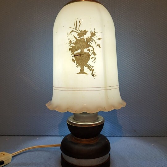 Image of Винтиџ беж стаклена ламба со печурки од 1970-тите