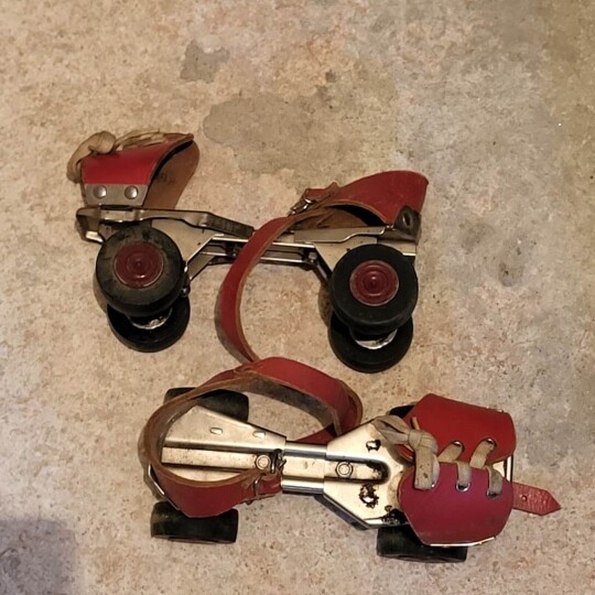 Image of VINTAGE 70's Leather Roller Skates Retro red style