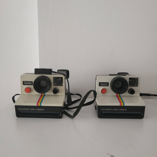 Image of Set of 2 vintage Polaroid 1000 Land Camera * Rainbow * red button