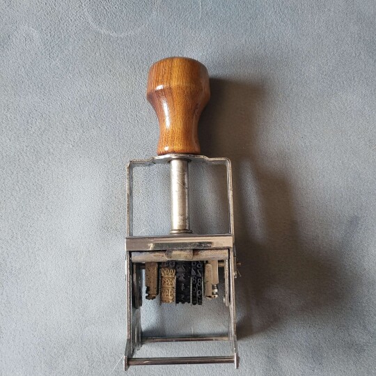 Image of Vintage Wood Handle, Month Date Year rare Stamp