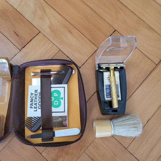 Image of Rare vintage small travel Shaving and hygiene kit, leather bag