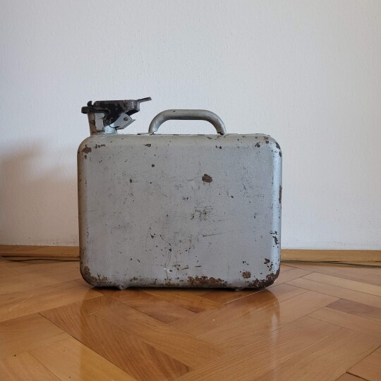 Image of Vintage old metal silver gas Can