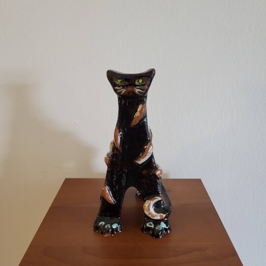 Image of Vintage SF Black clay ceramic Cat desk souvenir