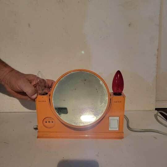 Image of Vintage Vanity orange mirror with light, Made in Yugoslavia