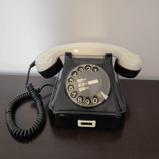 Image of Vintage Black Bakelite Rotary Telephone by Iskra Yugoslavia from 60s