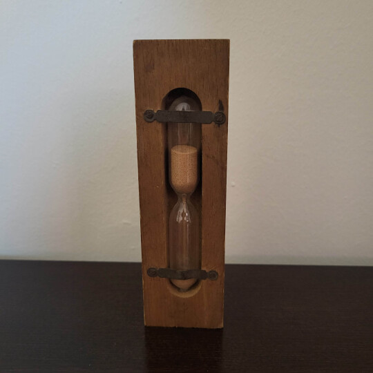 Image of Vintage wooden hourglass, Vintage sandglass timer