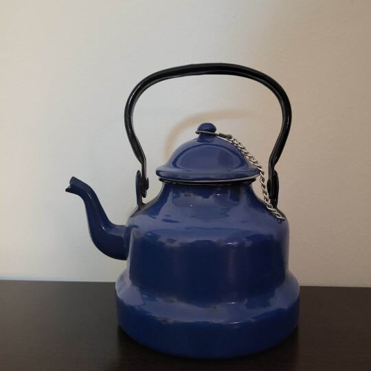 Image of Cobalt Enamel  vintage old blue Teapot