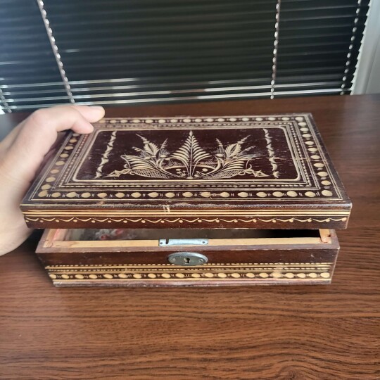 Image of Vintage Handcrafted Carved Brown Wooden box