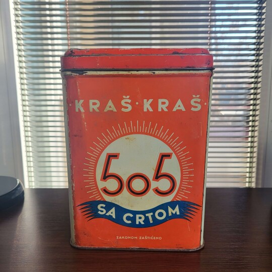 Image of 505 SA CRTOM candy tin can from Yugoslavia