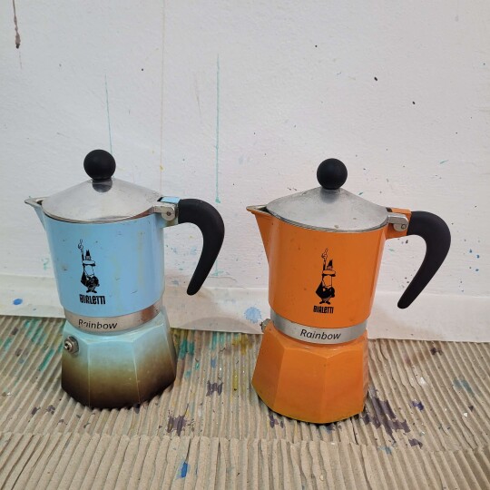 Image of Two vintage Bialetti coffee roasting makers, plus gift