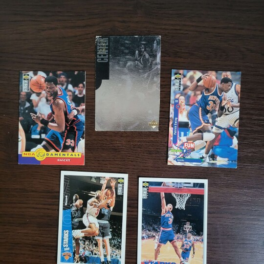 Image of New York Knicks five NBA cards - Patrick Ewing and John Starks