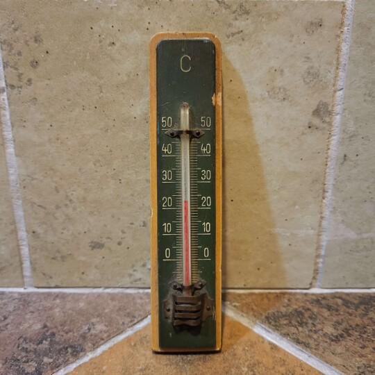 Image of Vintage thermometer - wood old thermometer