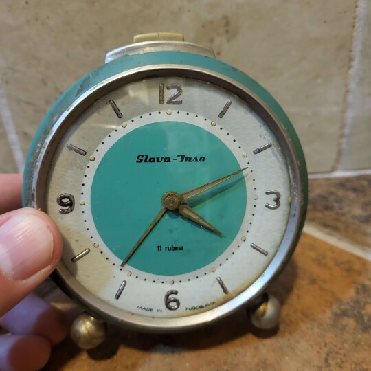 Image of Antique Slava Insa Clock, Vintage USSR Yugoslavian Mechanical Clock