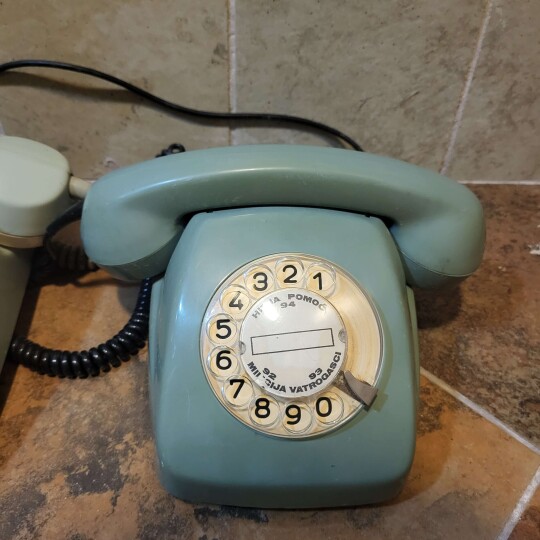 Image of Retro rotary vintage telephone in vintage blue design, origin Yugoslavia