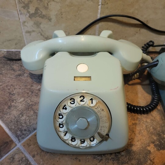 Image of Vintage rotary phone 1960's German dial phone Sage green TT Mid century Old telephone Classic desk phone Retro home decor