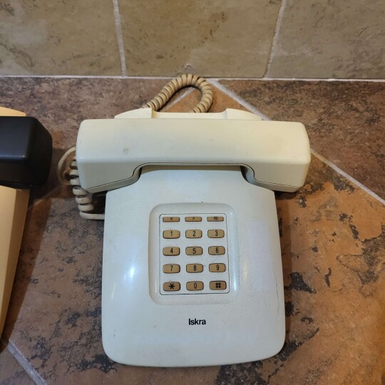 Image of Vintage Iskra landline all white telephone, made in Yugoslavia
