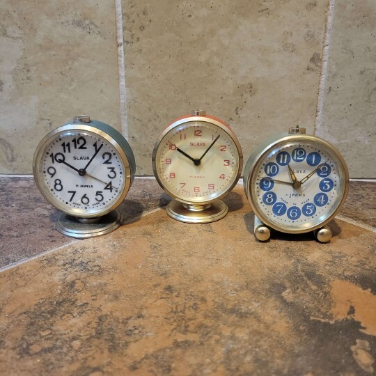 Image of Vintage USSR Slava 11 Jewels Mechanical Clock, three pieces