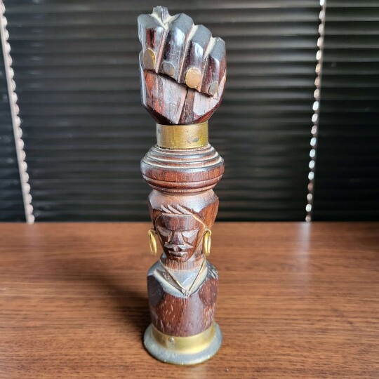 Image of Vintage Corkscrew Bottle Opener Combination Carved Wood Brass