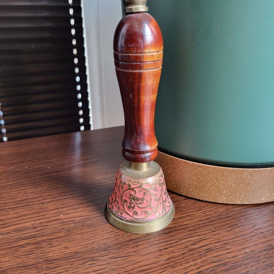 Image of Old rare vintage wood and brass school bell