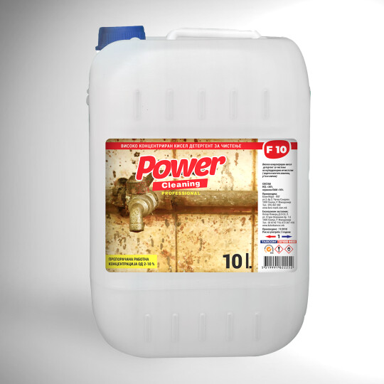 Image of Power Cleaning F10 концентриран кисел детергент за чистење на најтврдокорни нечистотии и р'ѓа. 10 литри