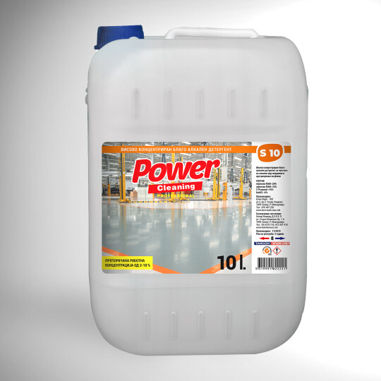 Image of Power Cleaning S10 професионален концентриран детергент за чистење и одмастување на флеки и нечистотии. 10 литри